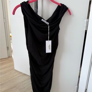 Reformation Black Asymmetrical Ruched Mini Dress